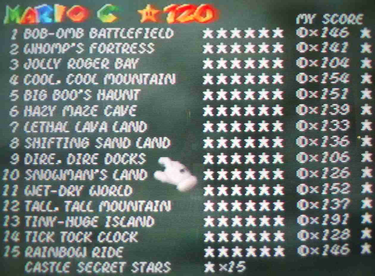 Super Mario 64 score screen image